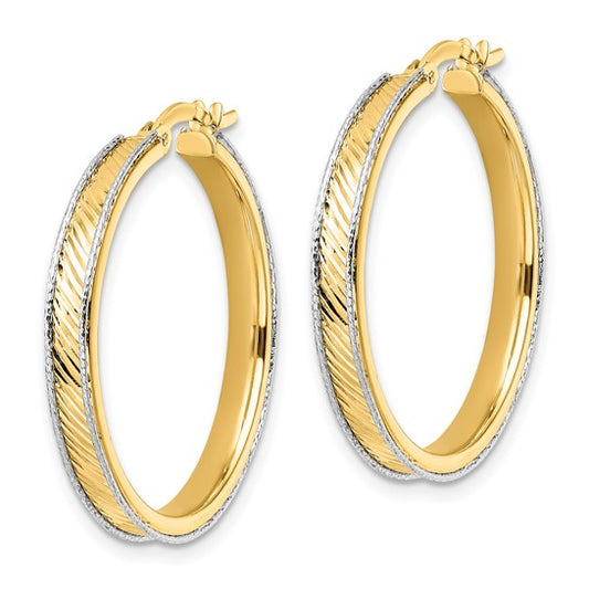 14K Two-tone Polished Diamond-cut Hoop Earrings