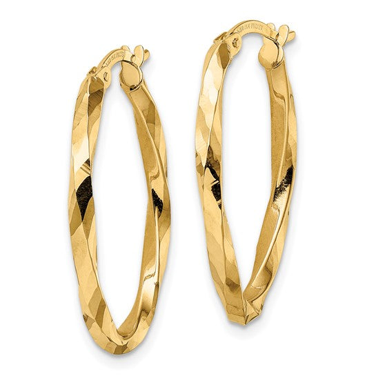 14k Twisted 2.5x20x29mm Oval Hoop Earrings