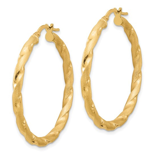 14K Polished and Satin Twisted Hoop Earrings