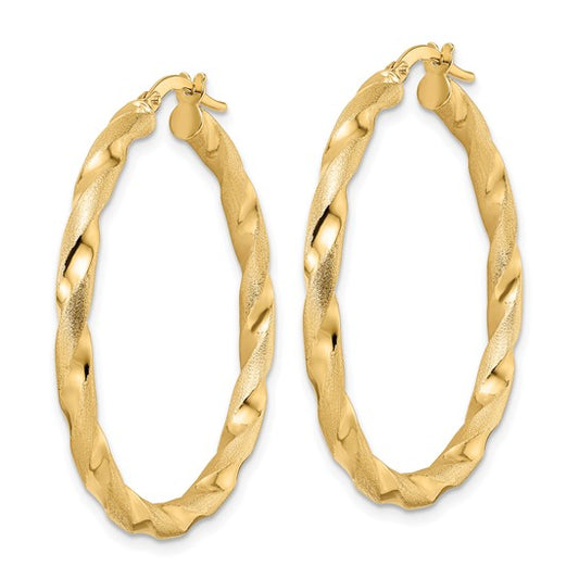 14K Brushed and Polished Twisted Hoop Earrings