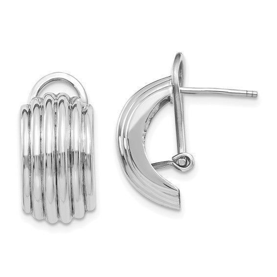 14k White Gold Ribbed Omega Back Post Earrings