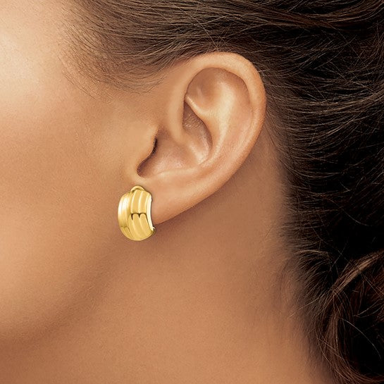 14k Polished Ribbed Omega Back Post Earrings