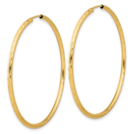 14k Polished and Satin D/C 2.00mm Endless Hoop Earrings