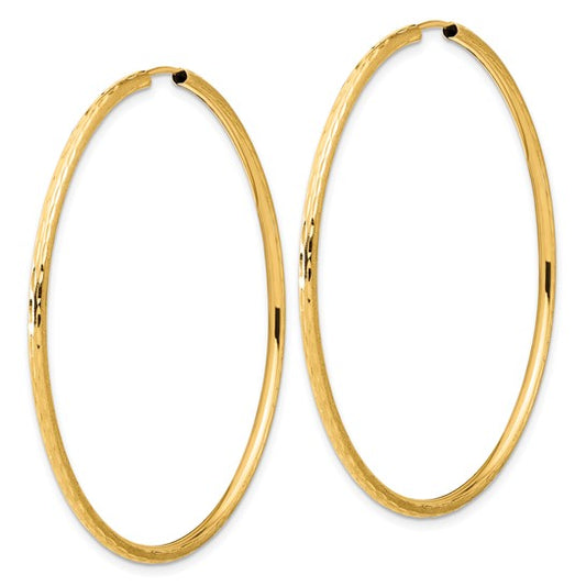 14k Polished and Satin D/C 2.00mm Endless Hoop Earrings