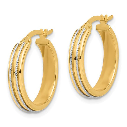 14K Two-tone Polished and Diamond-cut Hoop Earrings