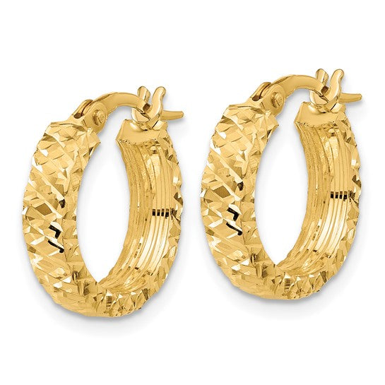 14K Polished 4mm Diamond Cut Hoop Earrings