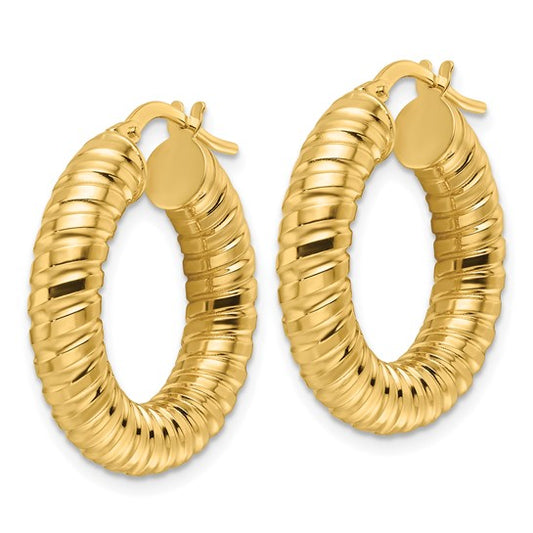 14ky Polished 5mm Hollow Spiral Round Hoop Earrings