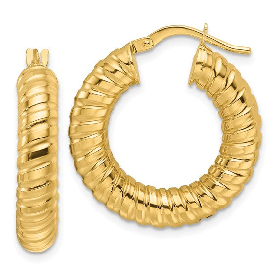 14ky Polished 5mm Hollow Spiral Round Hoop Earrings