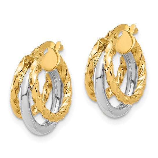 14K Two-tone Polished Fancy Hoop Earrings