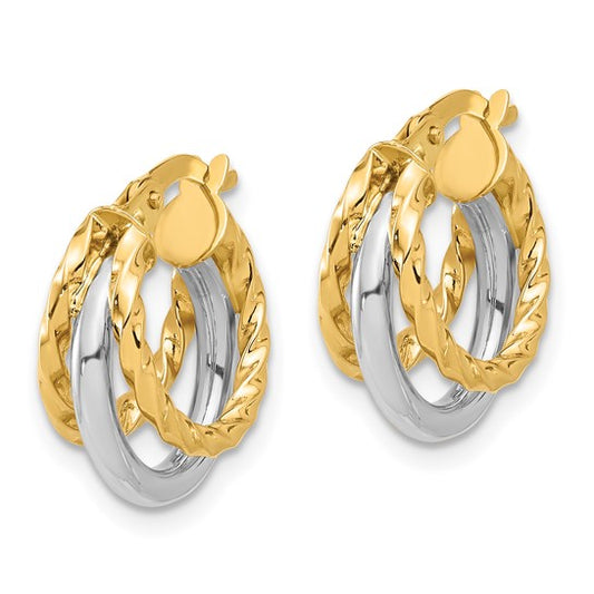 14K Two-tone Polished Fancy Hoop Earrings