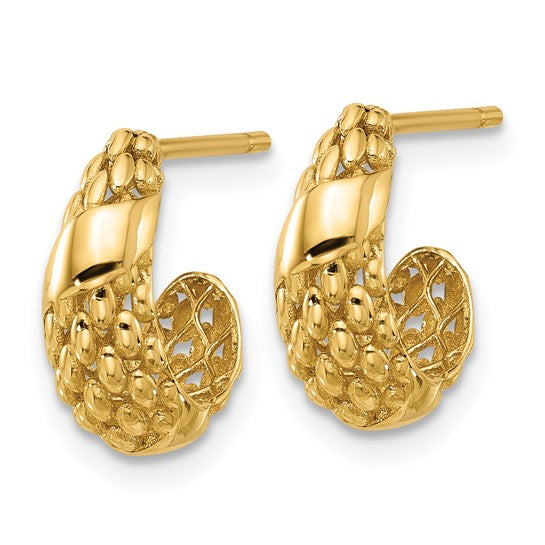 14K Textured J Hoop Post Earrings