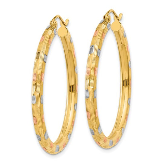 14k with White and Rose Rhodium D/C Hoop Earrings
