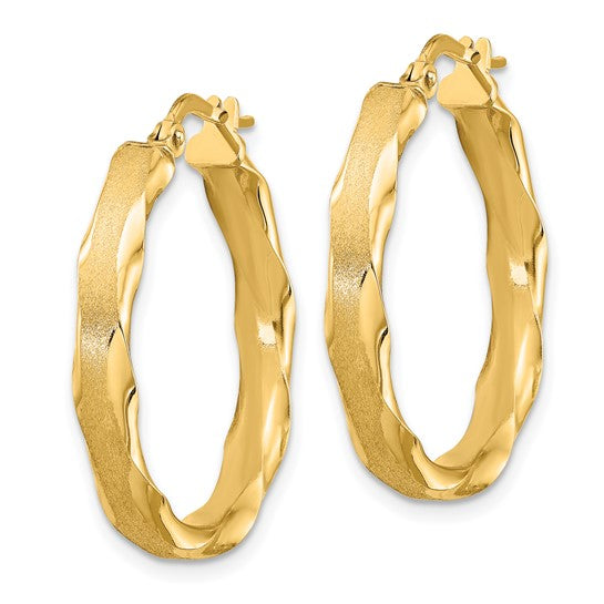 14K Satin and Polished Scalloped Edge Hoop Earrings