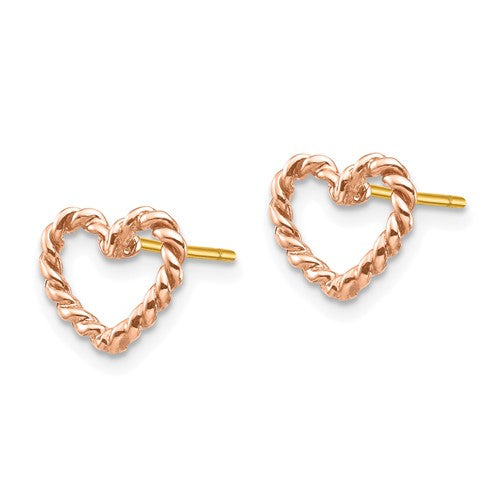 14K Rose Polished Twisted Heart Post Earrings