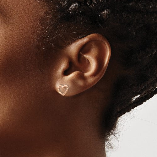 14K Rose Polished Twisted Heart Post Earrings