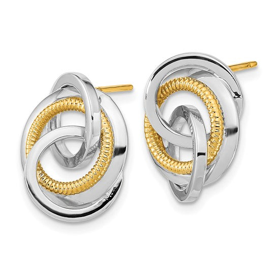 14k Two-Tone Polished and Textured Post Earrings