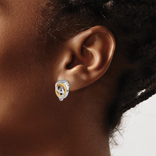 14k Two-Tone Polished and Textured Post Earrings