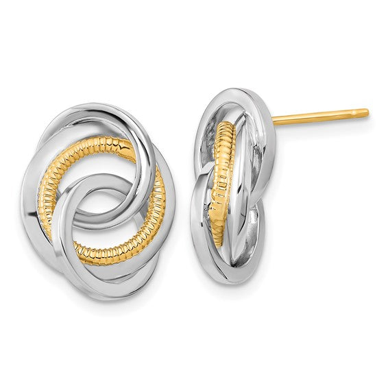 14k Two-Tone Polished and Textured Post Earrings