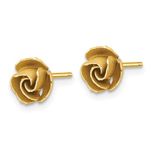 14k Yellow Gold Satin Finish D/C Rose Post Earrings