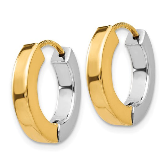 14k Two-tone Gold Polished Hollow Hinged Hoop Earrings