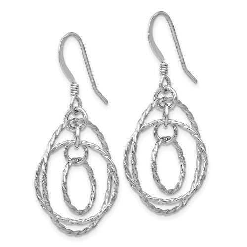 Leslie's Sterling Silver Rhod-pltd Textured Shepherd Hook Dangle Earrings