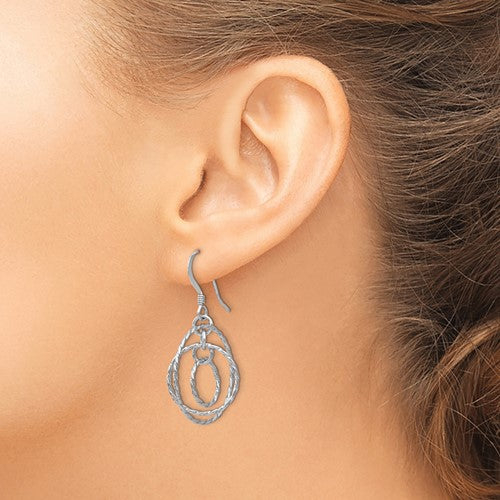 Leslie's Sterling Silver Rhod-pltd Textured Shepherd Hook Dangle Earrings