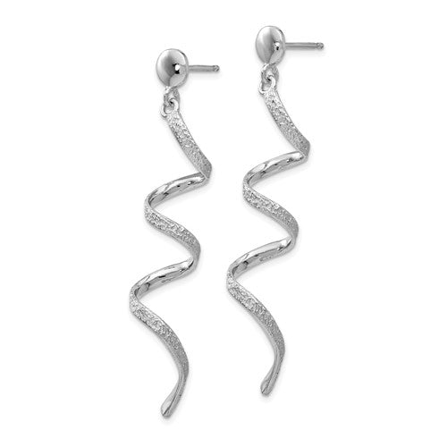 Leslie's Sterling Silver Rhod-pltd Polished and Textured Post Dangle Earring