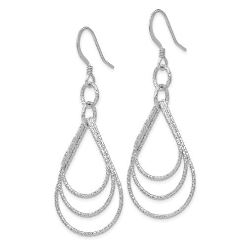 Leslie's Sterling Silver Rhod-pltd Textured Shepherd Hook Dangle Earrings