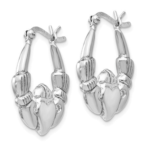 Leslie's Sterling Silver Rhodium-plated Polished Claddagh Hoop Earrings