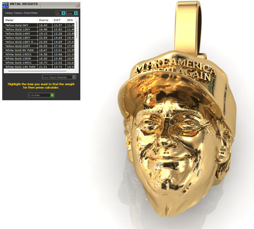 Donald J Trump head Gold Pendant