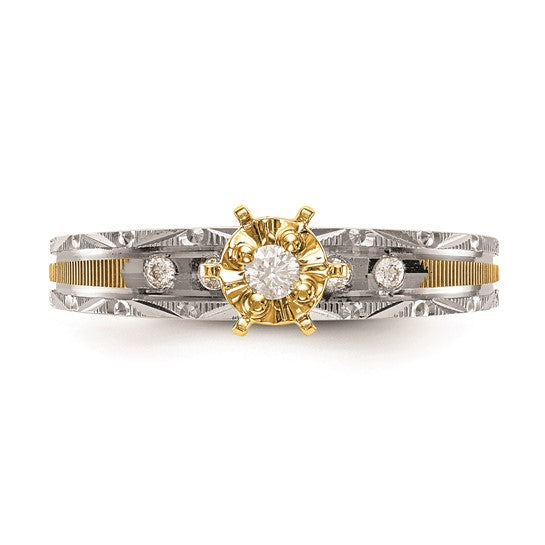 14k and Rhodium AA Quality 1/10 carat Diamond Trio Complete Engagement Ring