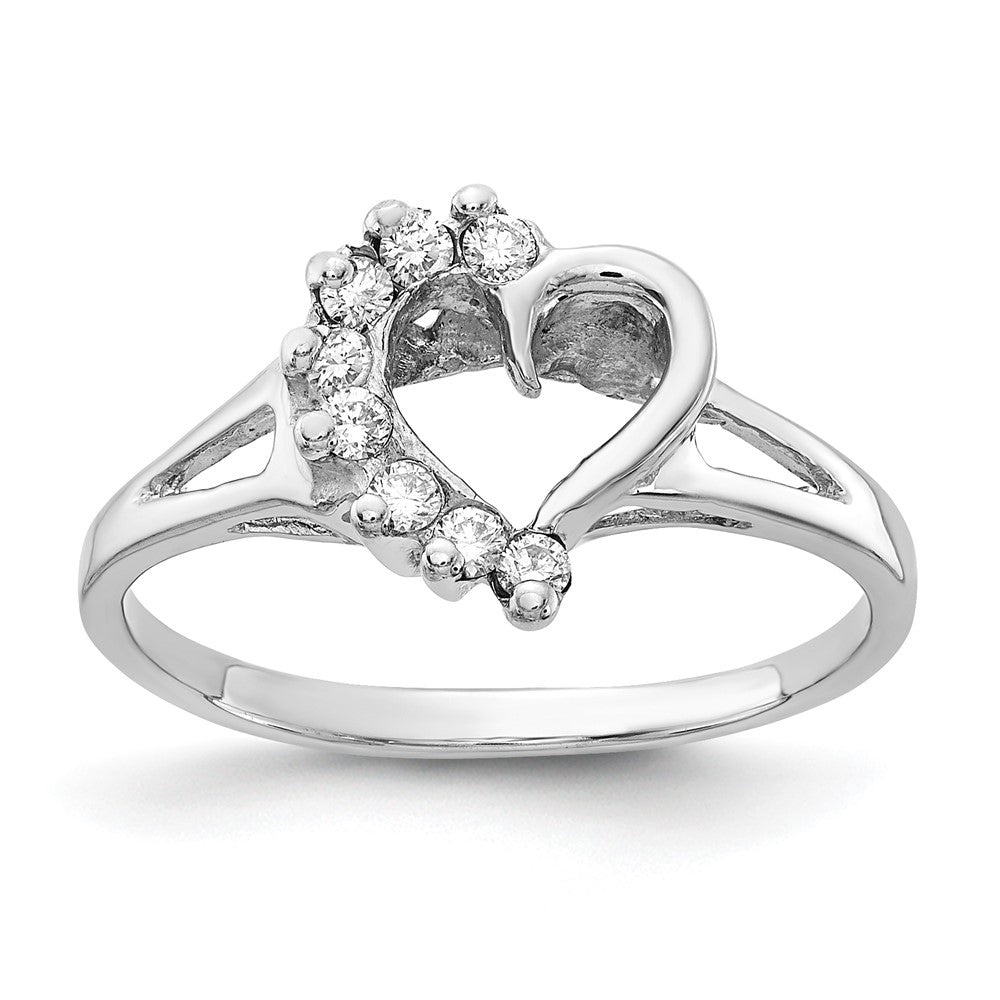 14k White Gold Polished AA Diamond Heart Ring