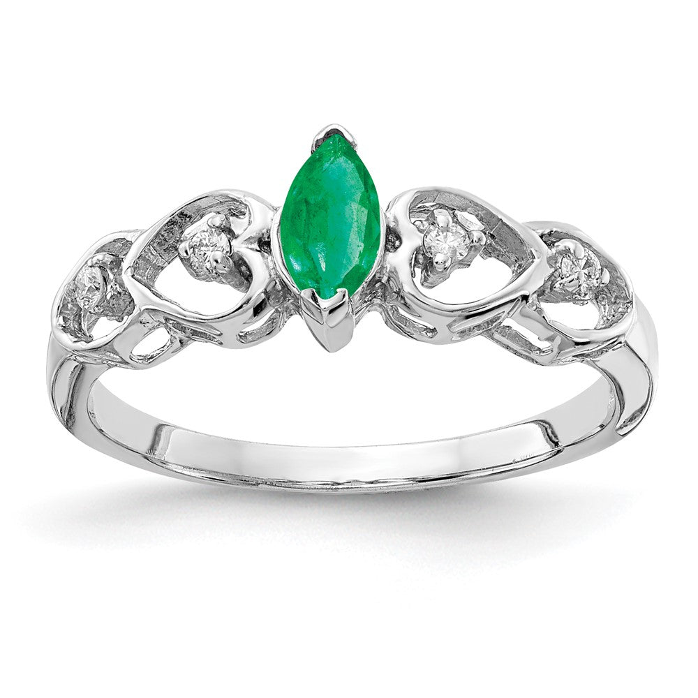 14k White Gold 6x3mm Marquise Emerald AAA Diamond ring