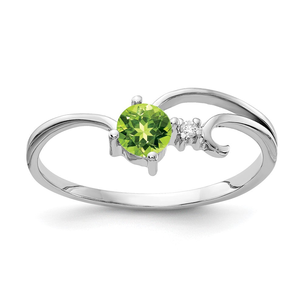 14k White Gold 4mm Peridot A Diamond ring