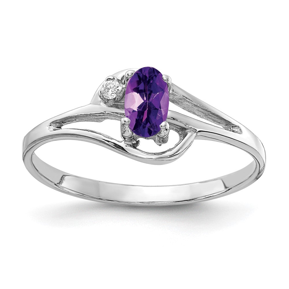 14k White Gold 5x3mm Oval Amethyst AAA Diamond ring