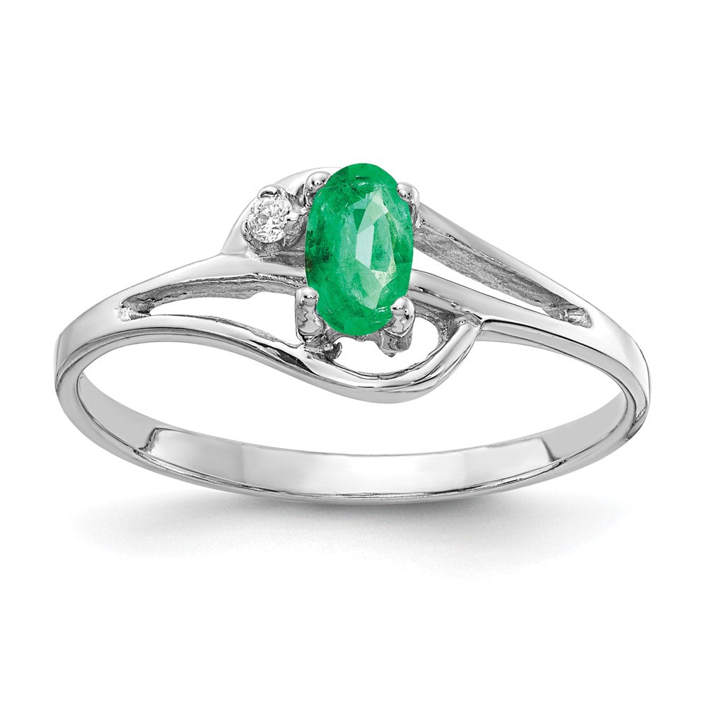 14k White Gold 5x3mm Oval Emerald AA Diamond ring