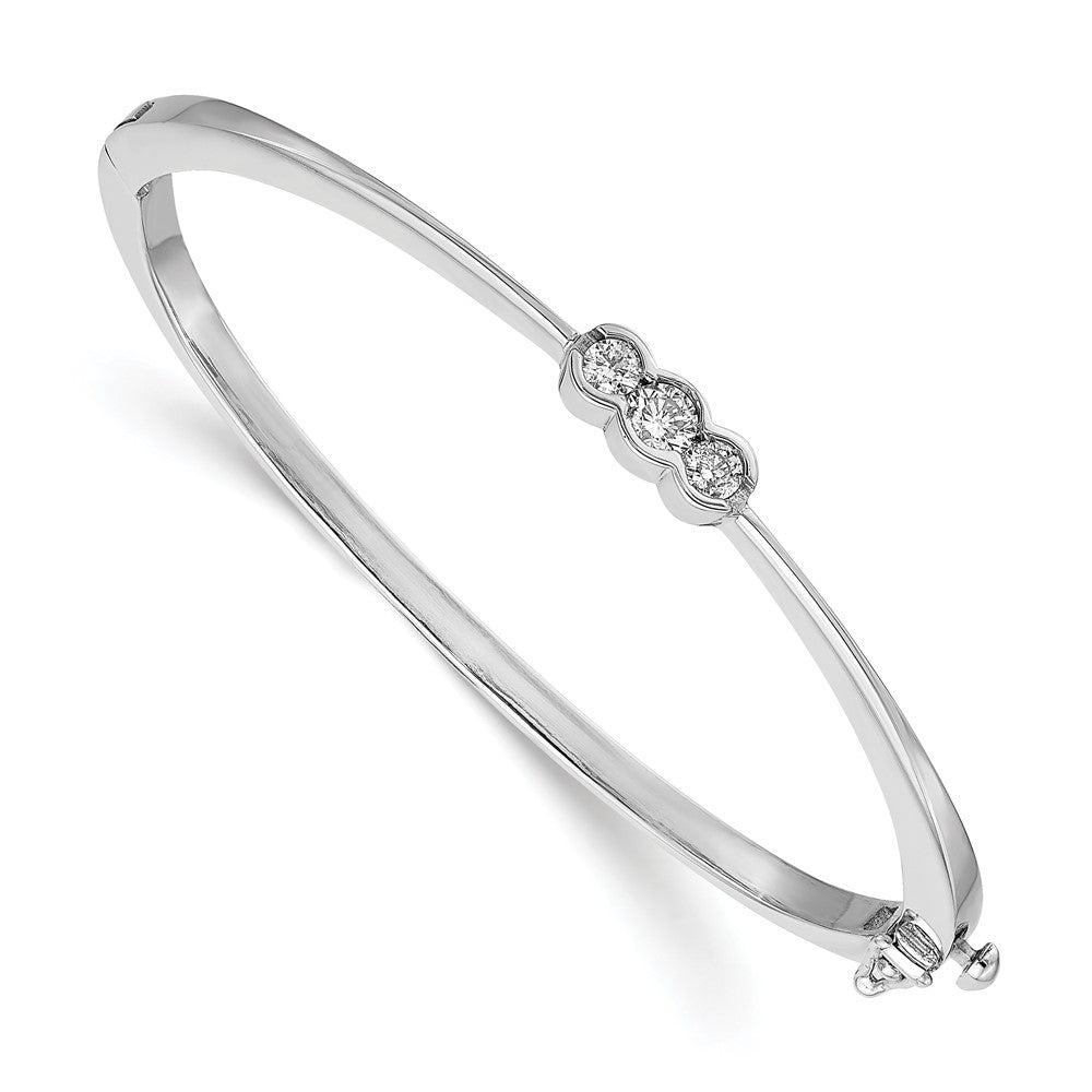 14k White Gold AAA Diamond Hinged Bangle