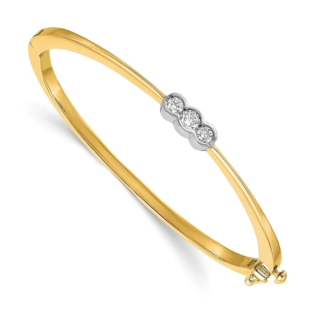14k Two-tone AAA Diamond Hinged Bangle