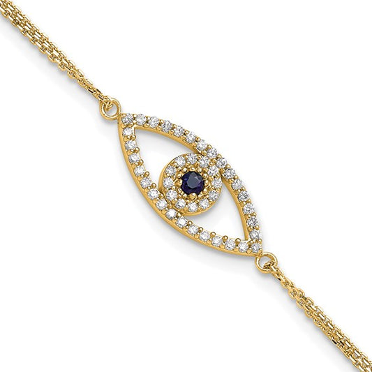 14k A Diamond/Sapphire Evil Eye with 1in Ext.Bracelet