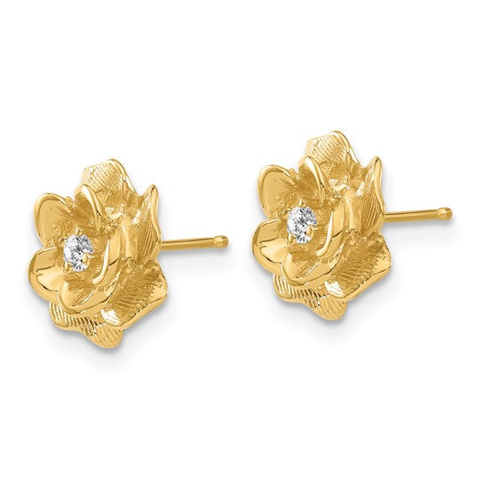 14k Gold AA Diamond Flower Post Earrings