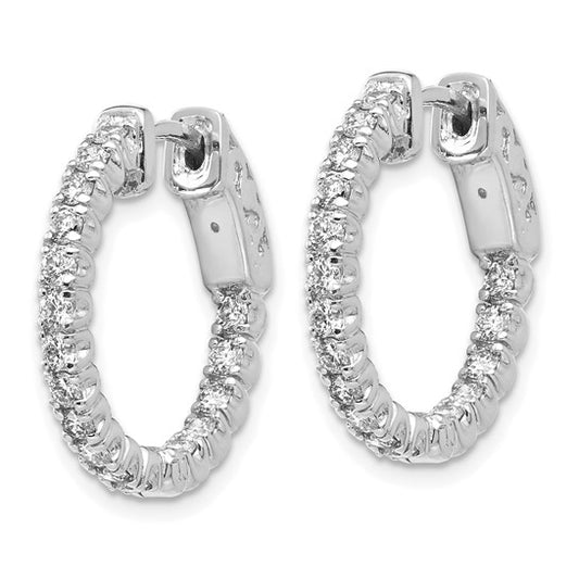 14k White Gold Diamond Round Hoop with Safety Clasp Earrings
