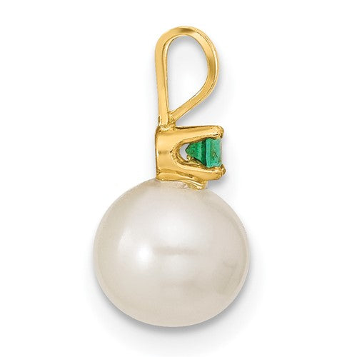 14k 7-8mm White FW Cultured Pearl and Emerald Stud Earrings and Pendant