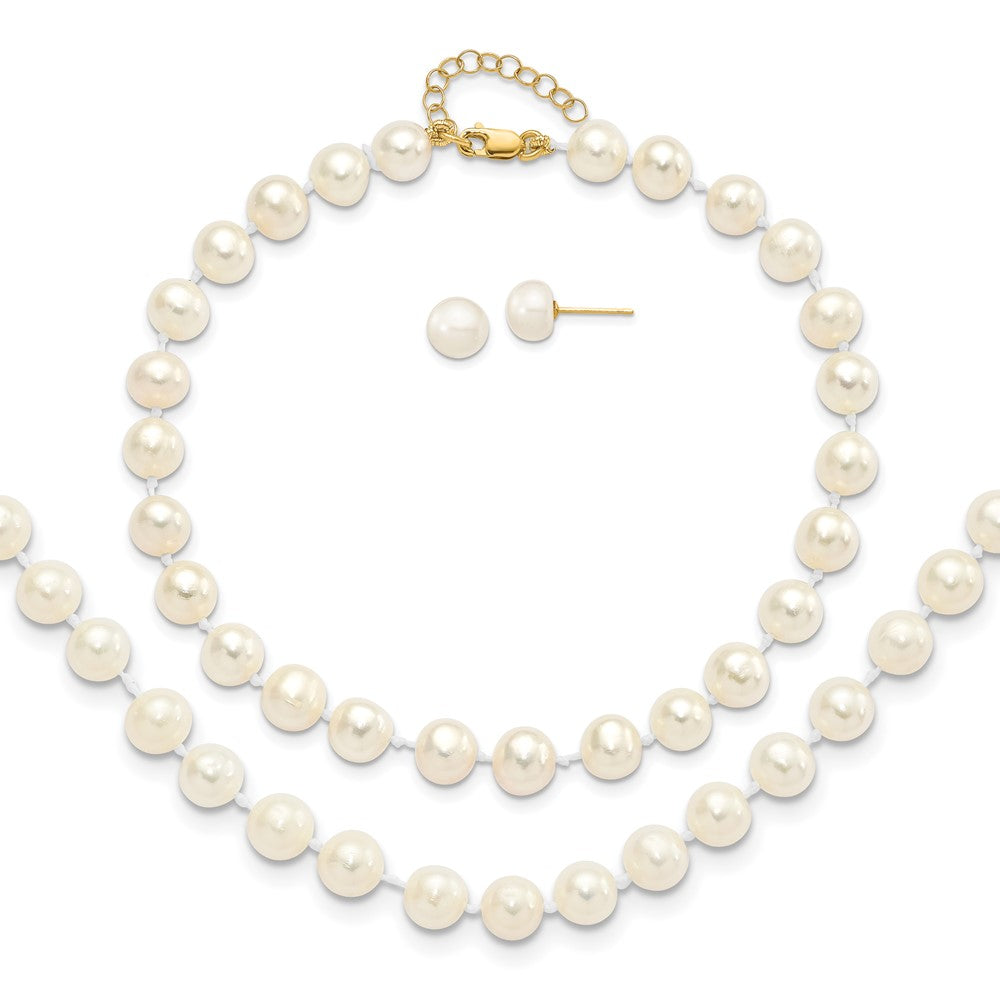 14k 6-7mm FW Cultured Pearl 7.25 w/1 ext Brace 18 w/2 ext Neck Earring Set