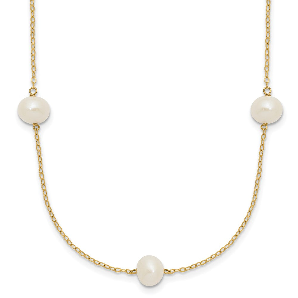 14K 7-8mm White Near Round Freshwater Cultured Pearl 7-Station Necklace