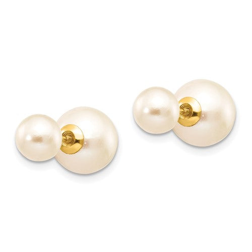 14k 6-7mm and 9-10mm Round Freshwater Cultured Pearl Screw On Post Earrings
