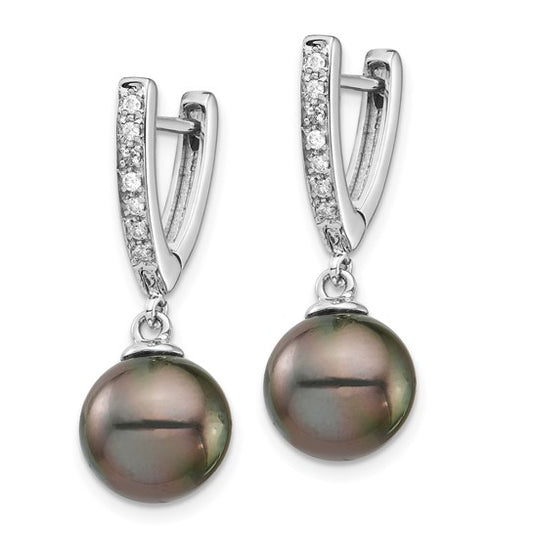 14K WG 9-10mm Round Saltwater Cultured Tahitian Pearl Diam Dangle Earrings