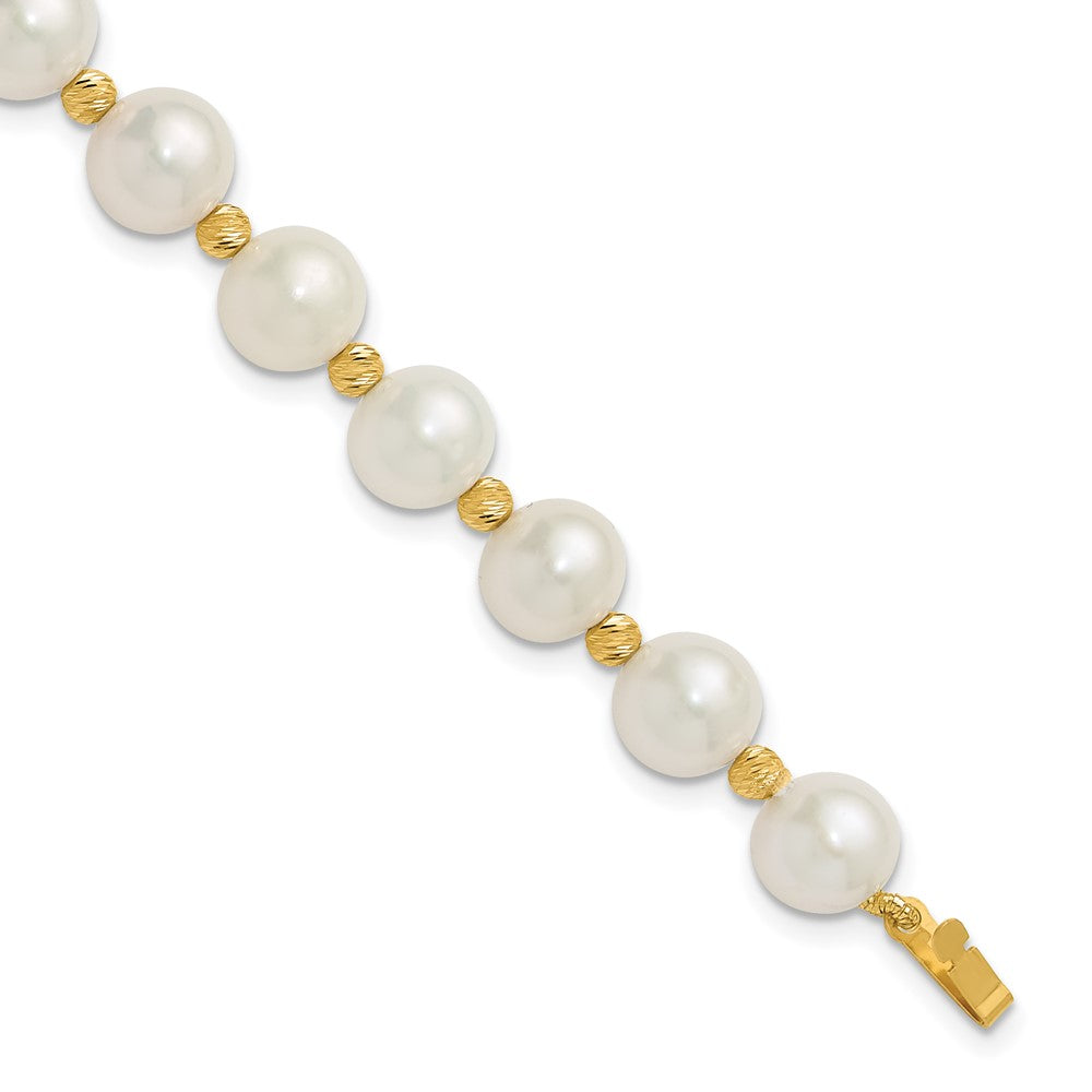 14k 8-9mm Near-Round FWC Pearl and D/C Beaded 7.5in Bracelet