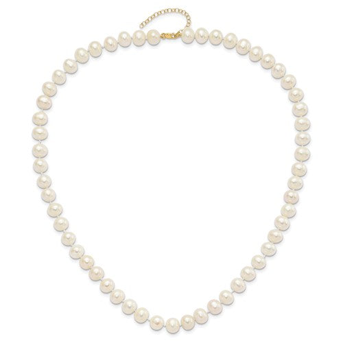14K 8-9mm Near Round White FWC Pearl Earring with 1in ext. Bracelet with 2in ext Necklace