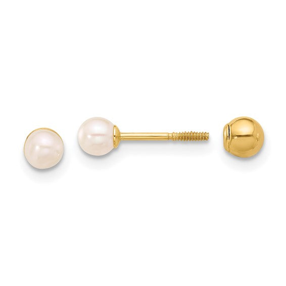 14K 3-4mm Round FWC Pearl Front and Back Ball Post Earrings