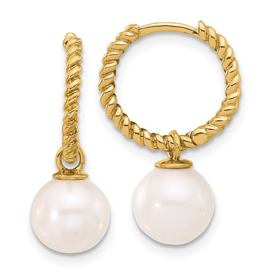 14K 7-8mm Black and White FWC Pearl Removable Dangle Hoop Earrings